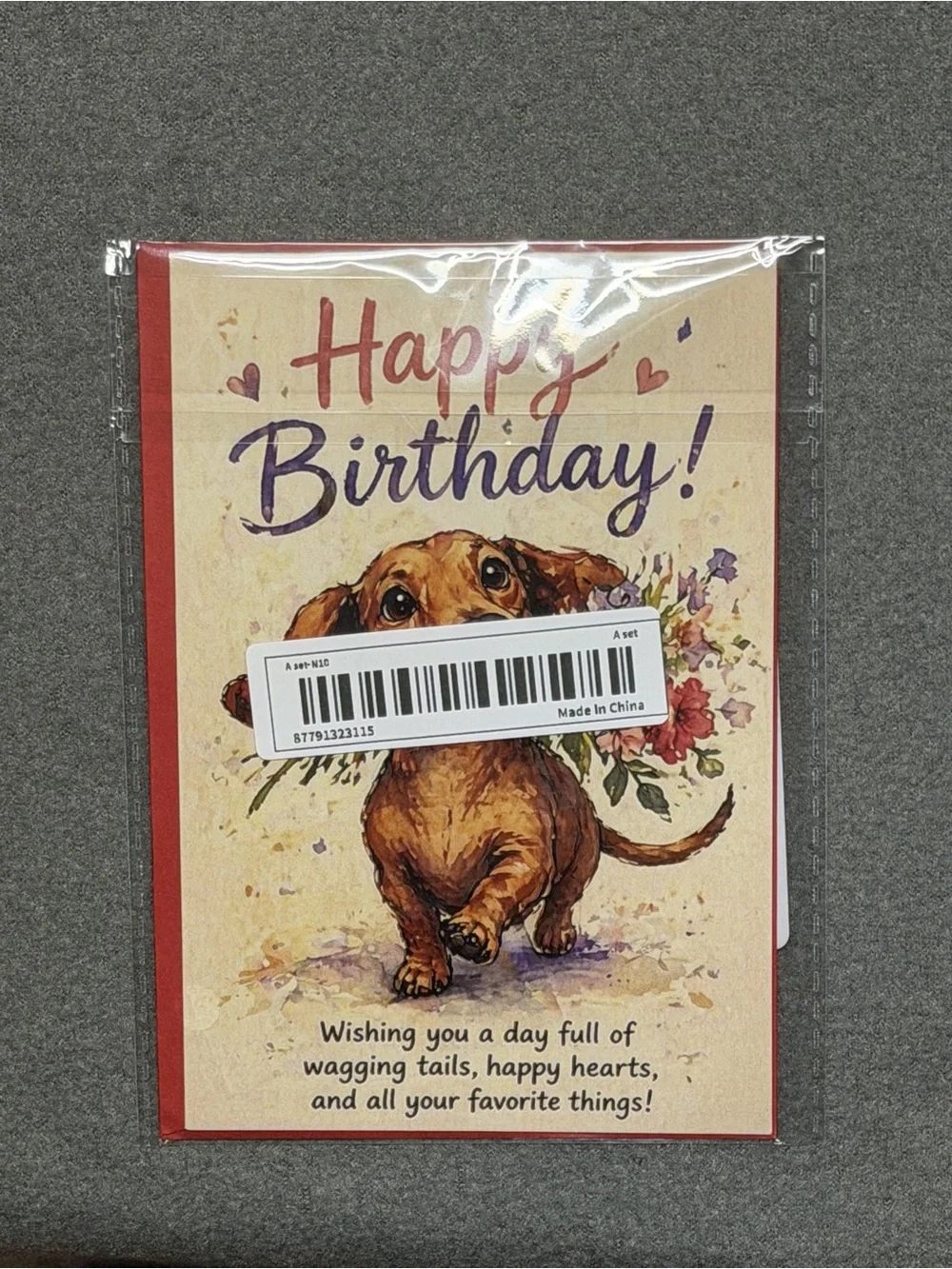 Birthday Dog Greeting Card - Red Dachshund with flowers in its mouth